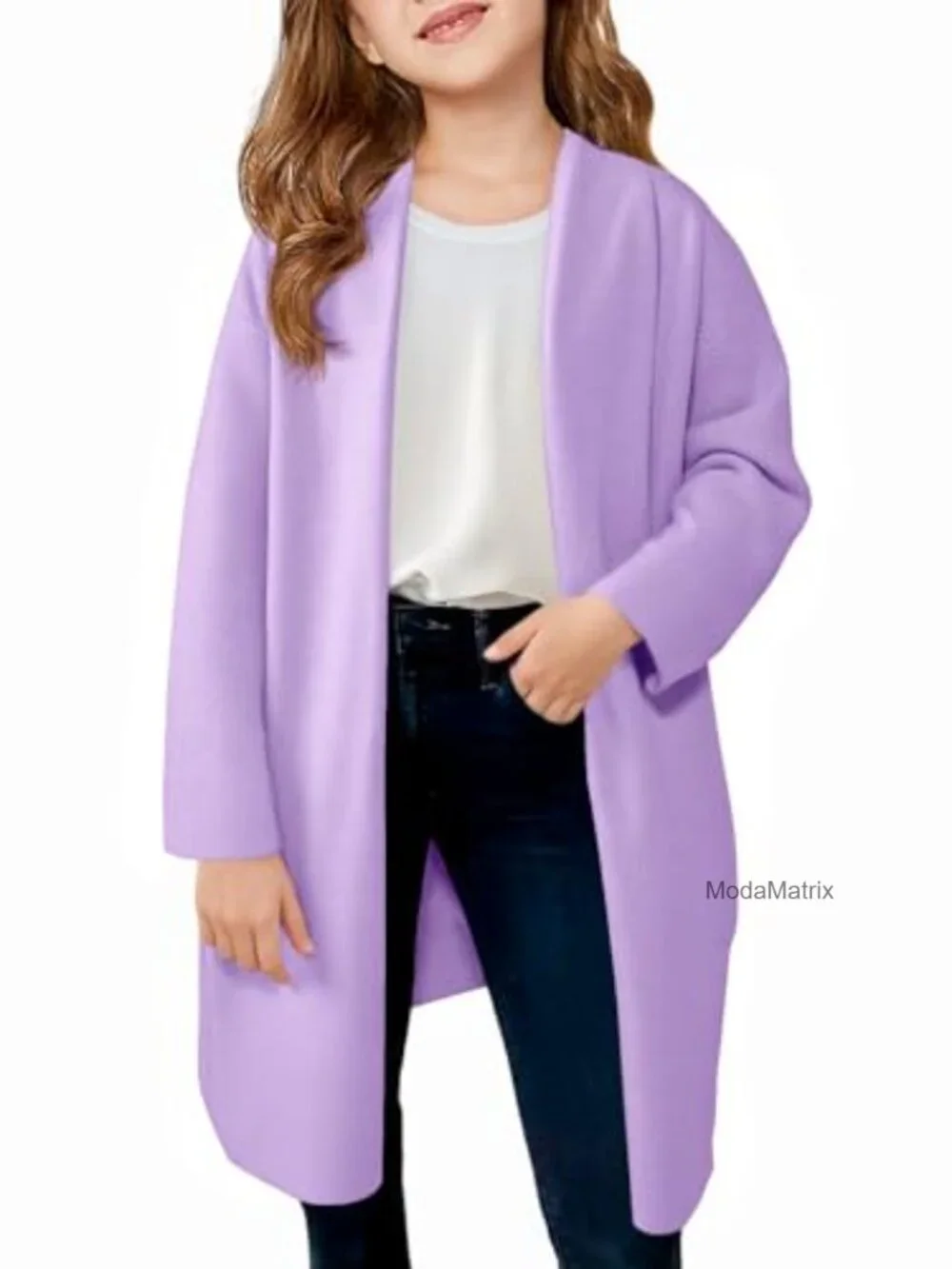 Girls Oversized Knit Cardigan with Pockets Long Sleeve Open Front